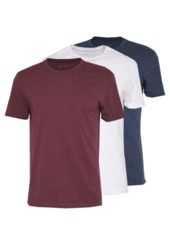 Pier One 3 PACK - T-shirt Basic - Mottled Bordeaux/white/blue