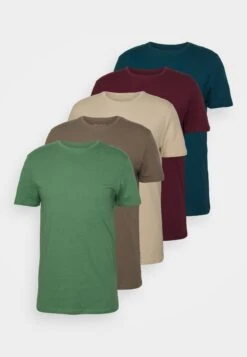 Pier One 5 PACK - T-shirt Basic - Green/beige/khaki