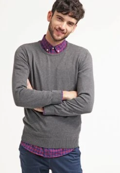 Pier One BASIC CREWNECK - Sweter - Dark Grey Melange