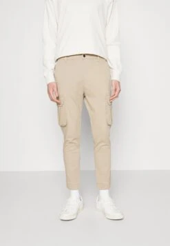 Pier One CUFFED SKINNY TROUSER - Bojówki - Tan