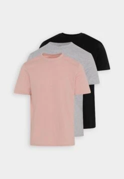 Pier One 3 PACK - T-shirt Basic - Mottled Light Grey/pink/black -Sklep Z Odzieżą Męską 99867f7702c549b5b66de9a87bff9eae