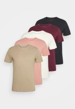 Pier One 5 PACK - T-shirt Basic - White/beige/bordeaux