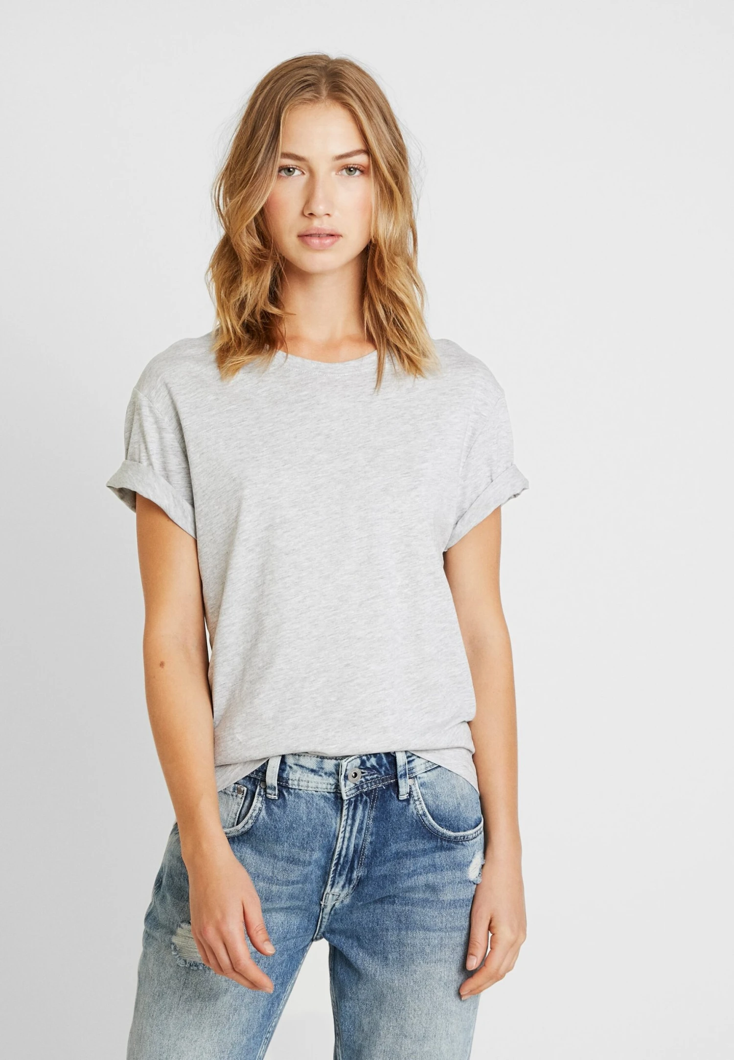Pier One T-shirt Basic - Light Grey Melange 6 Pier One T-shirt Basic - Light Grey Melange - obrazek 4